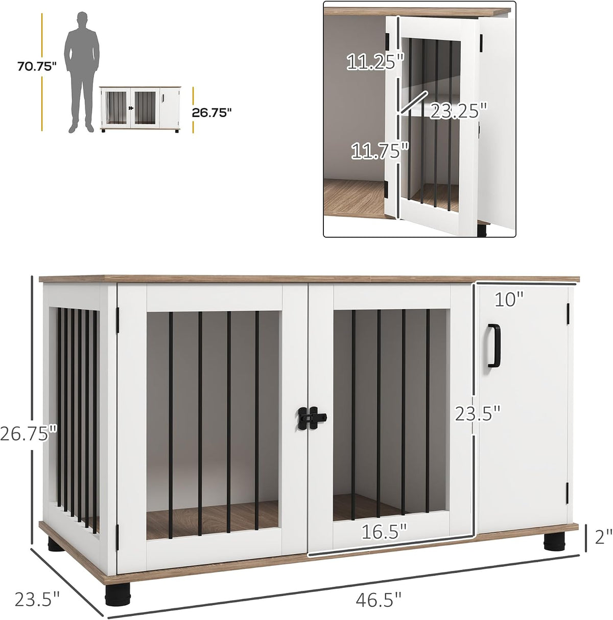 pawhut dog crate furniture with storage double doors on a desk or shelf