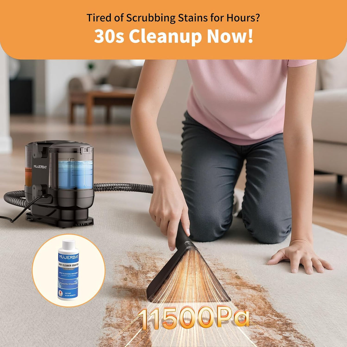 miniboo carpet cleaner, compact & powerful upholstery cleaner, close-up detail