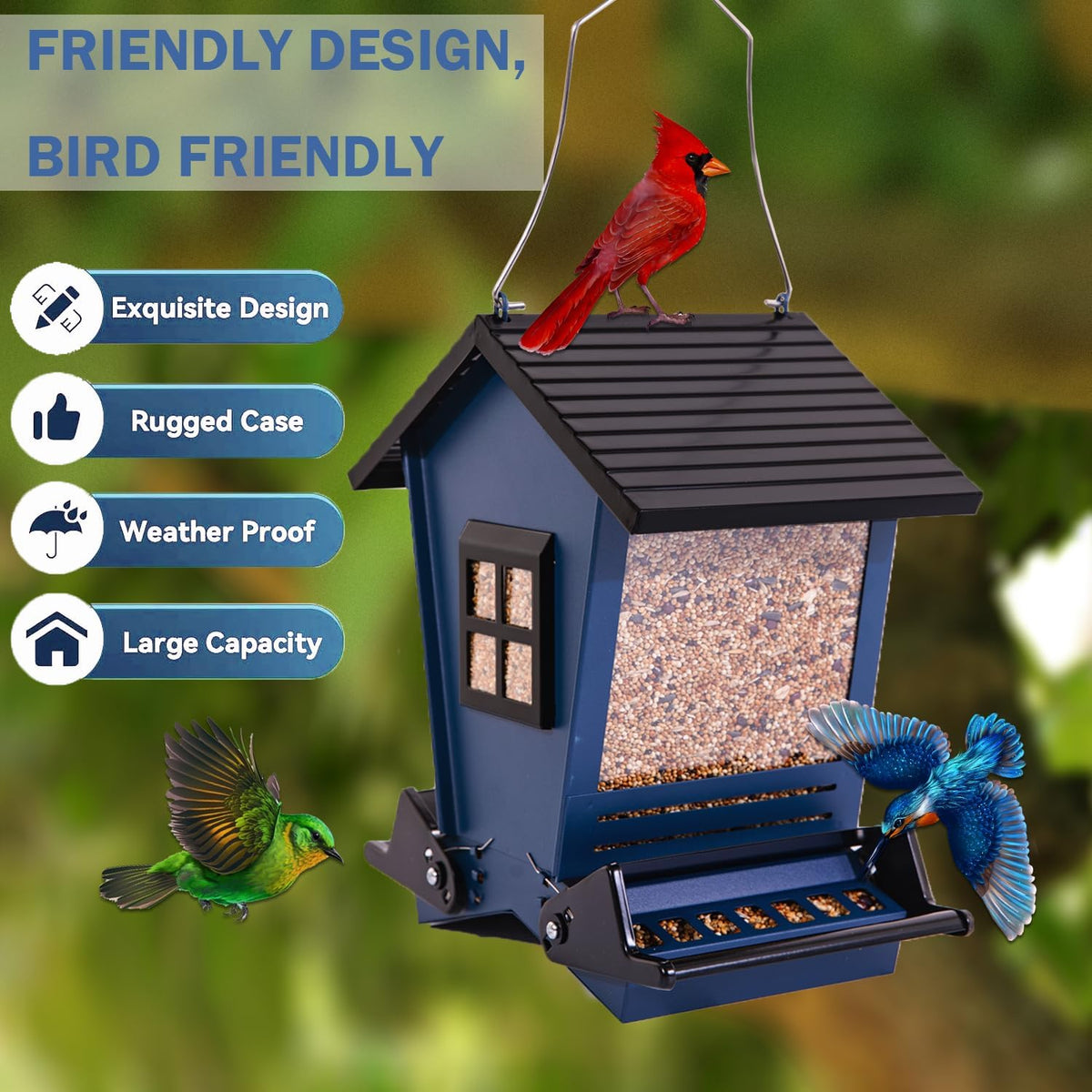lscqyycc-bird feeder squirrel proof metal hanging for outdoor, side view