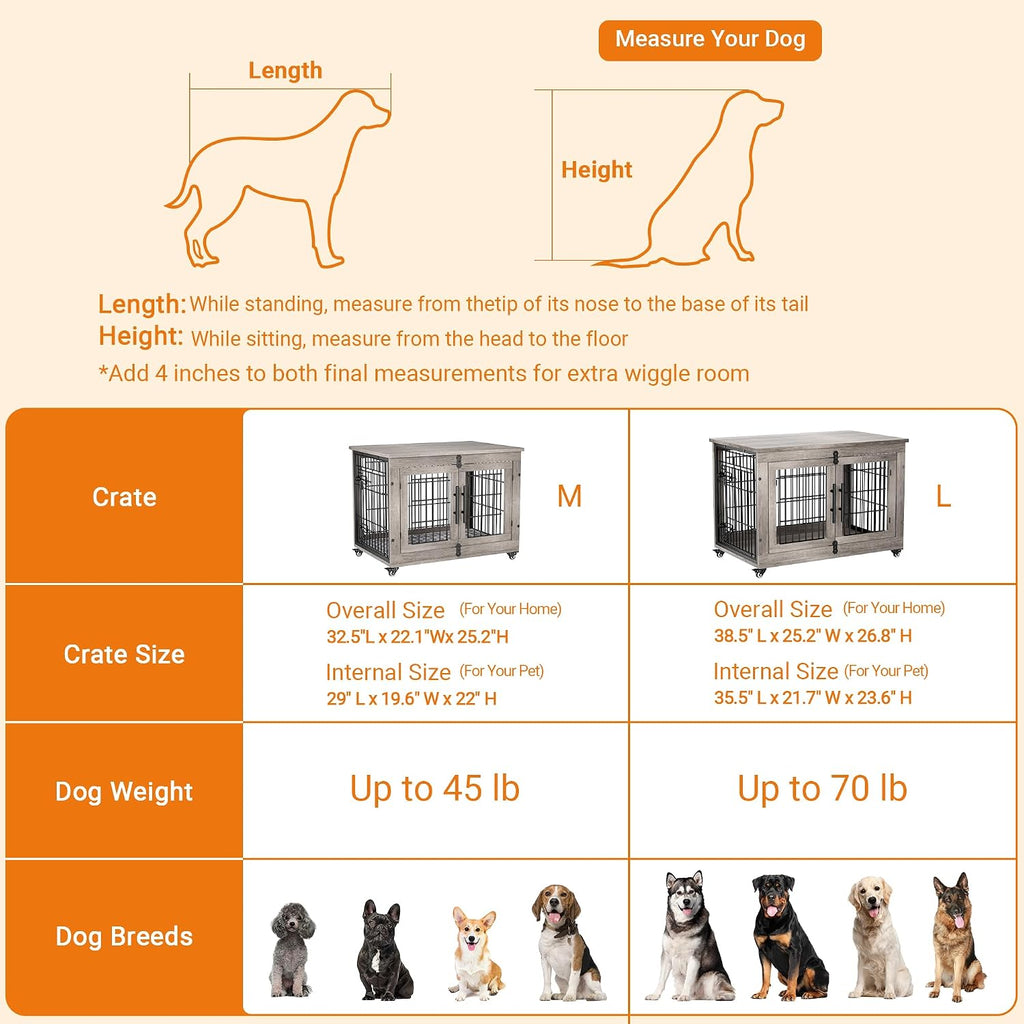 medium dog crate furniture, 32'' heavy duty kennel, package contents