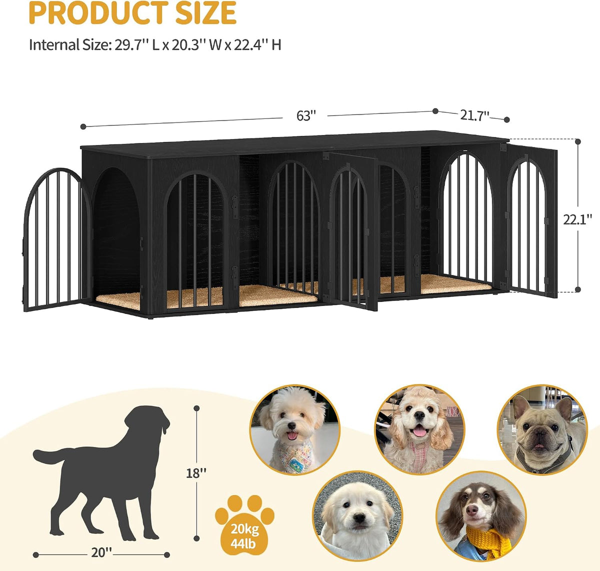hzuaneri 63 in double dog crate furniture, dog shown in use
