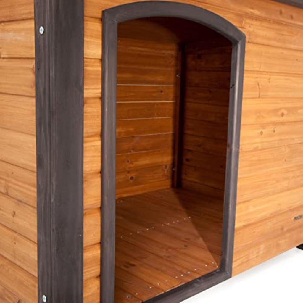 precision pet products extreme outback log cabin dog showing dimensions