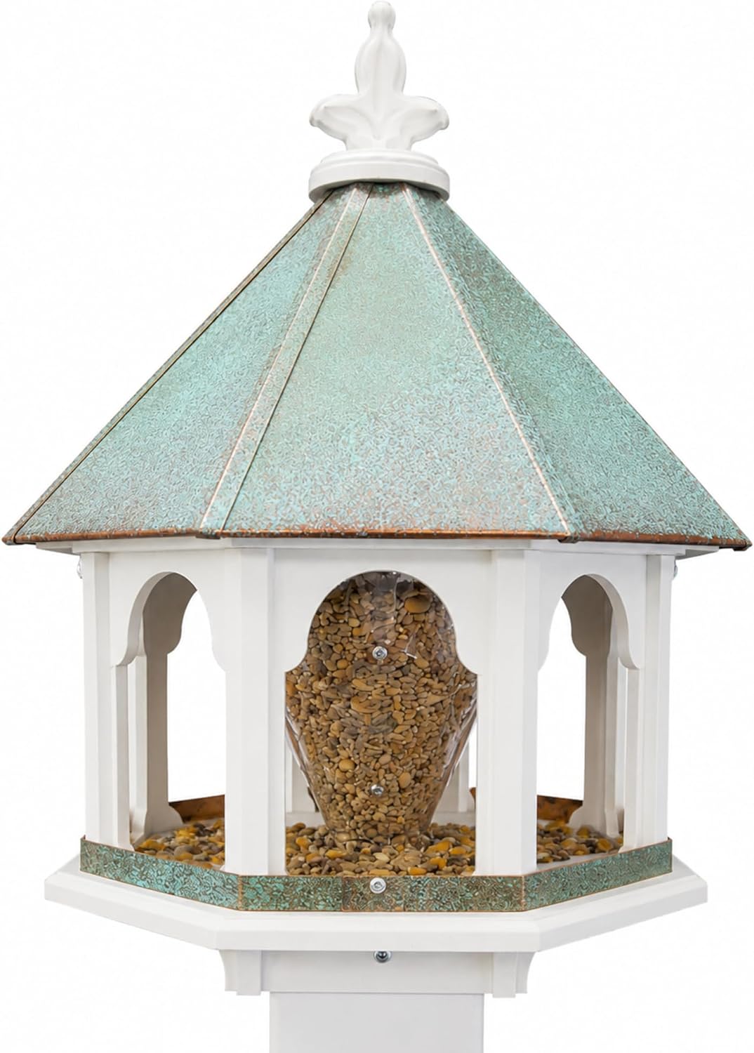 handmade patina copper roof octagon bird feeder (sbf8v), main product view