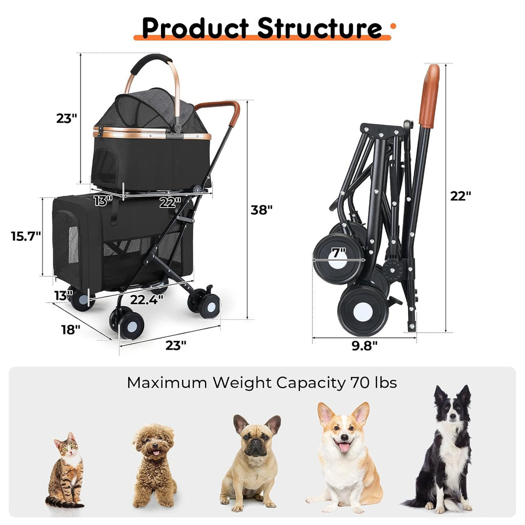 double pet stroller for small medium dogs shown in use