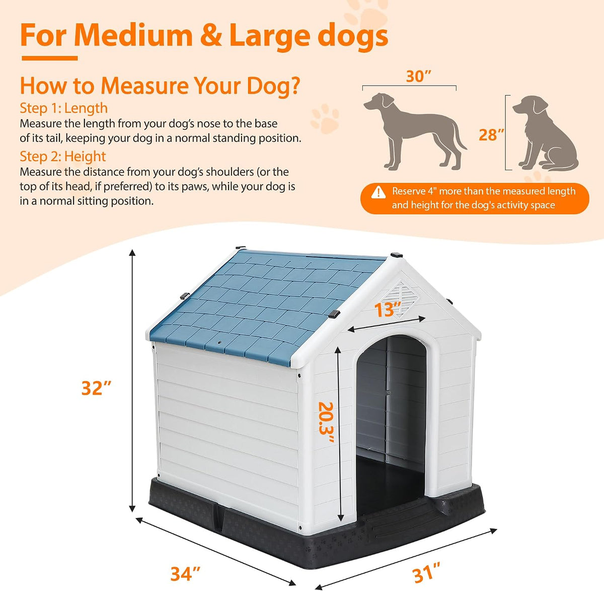 large plastic dog house indoor outdoor durable ventilate, side view
