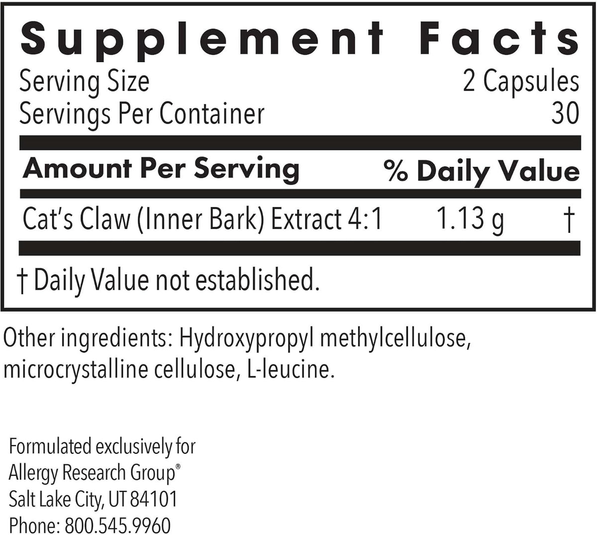 arg cat's claw 1.13 g inner bark extract shown in use