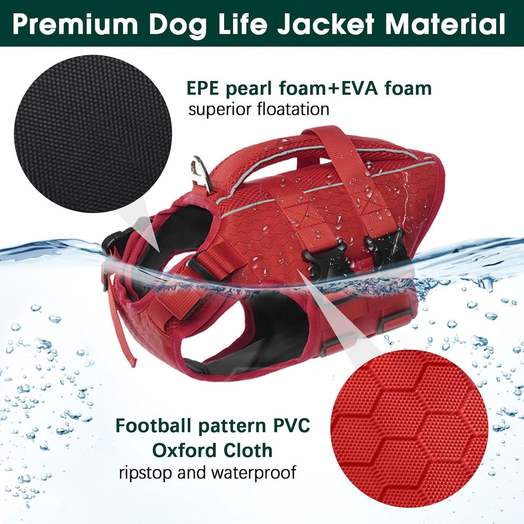kuoser dog life jacket, high flotation reflective dog, side view