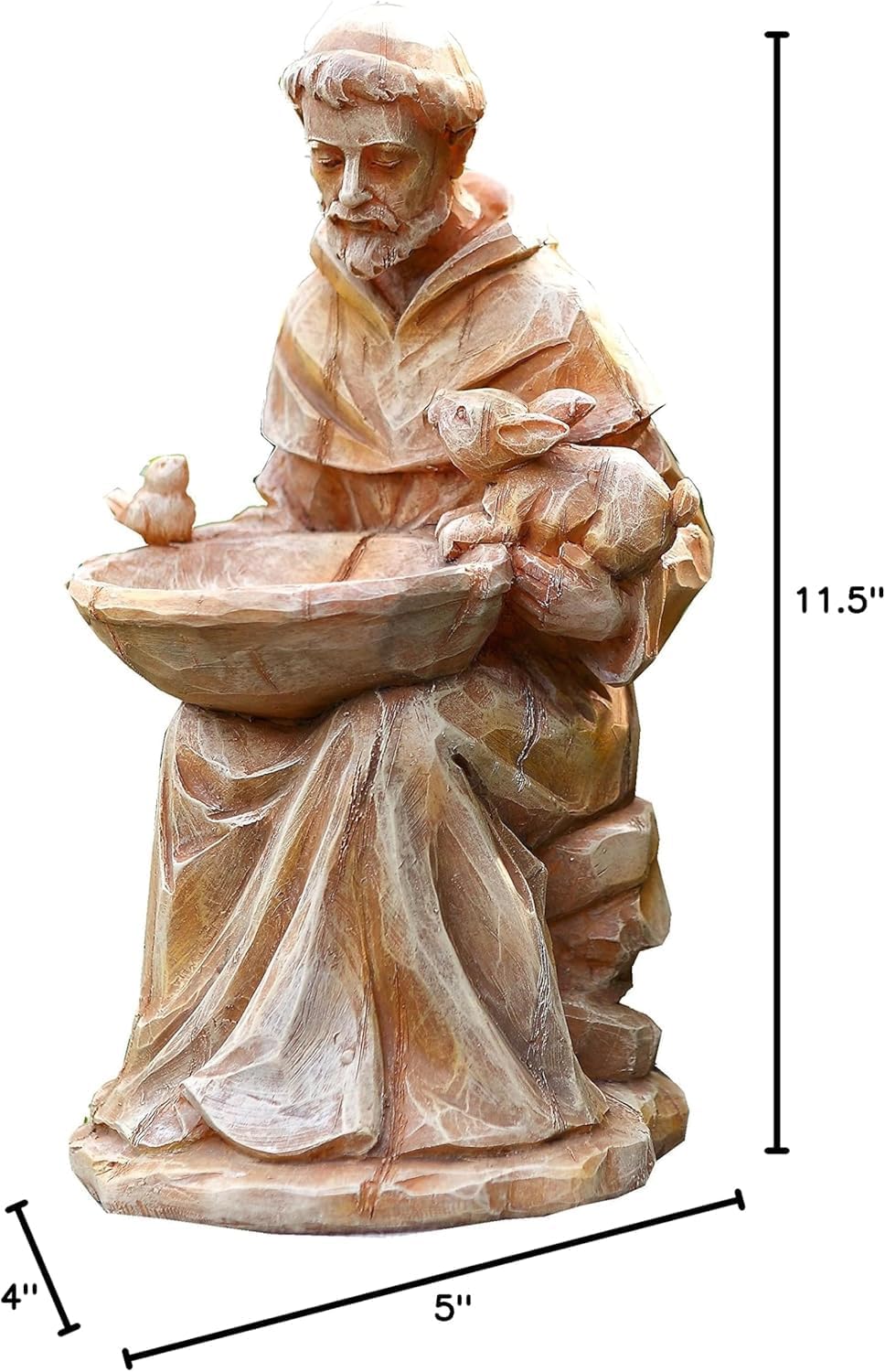 napco imports sitting saint francis of assisi holding, close-up detail
