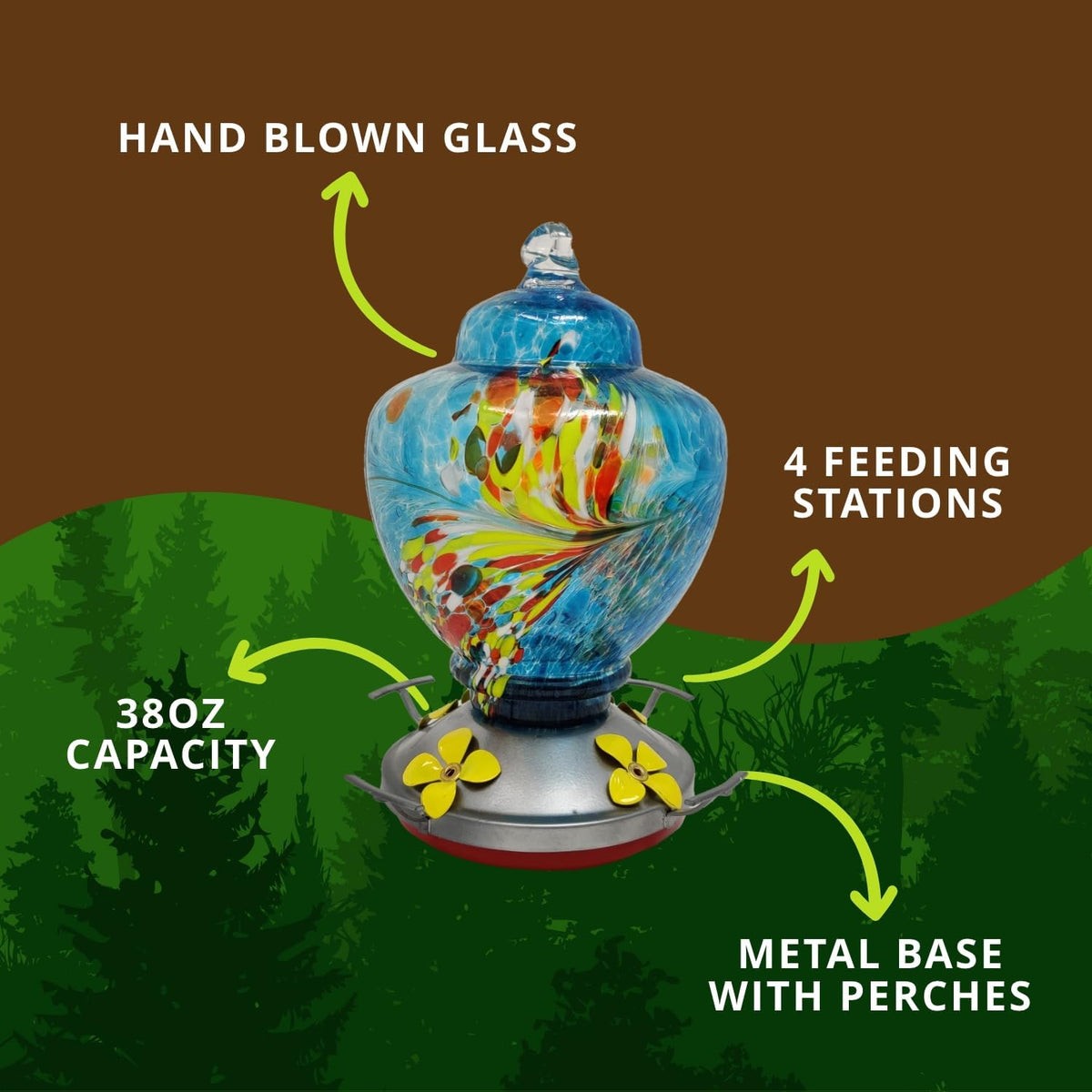 nature gear glass hummingbird feeder for outdoors, hanging, side view