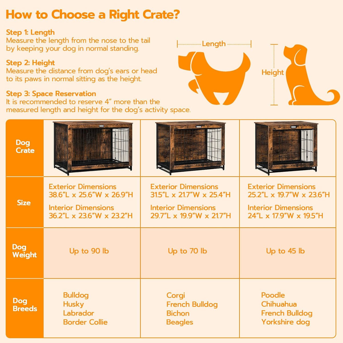 hoobro dog crate furniture, 38.6" large dog kennel, front angle view