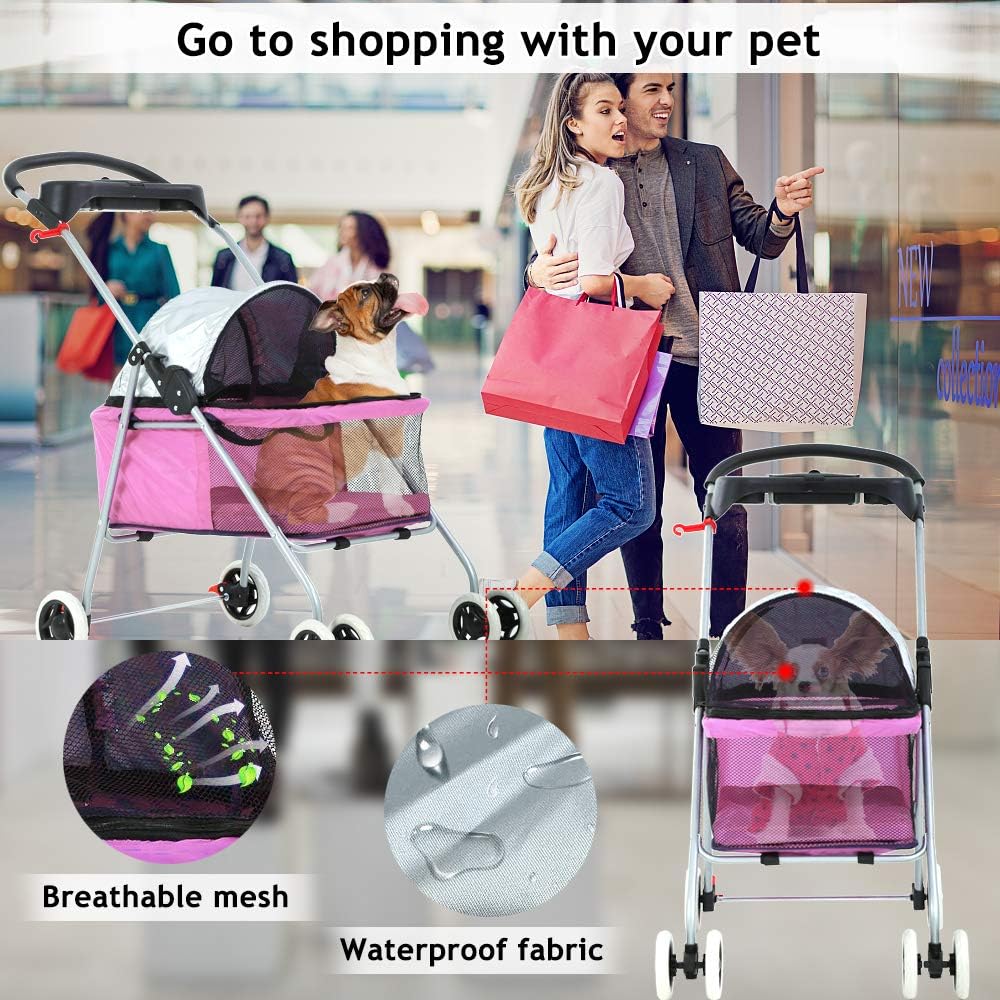 4 wheels pet stroller,dog cage protable travel folding showing dimensions