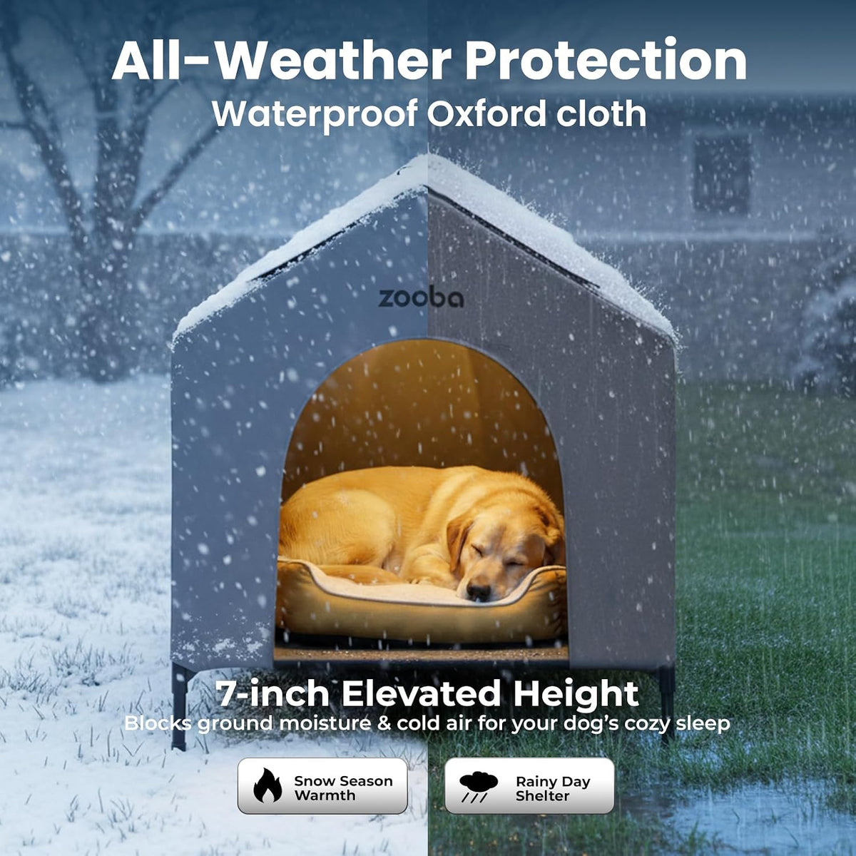 zooba 42” outdoor dog house for large breeds, front angle view