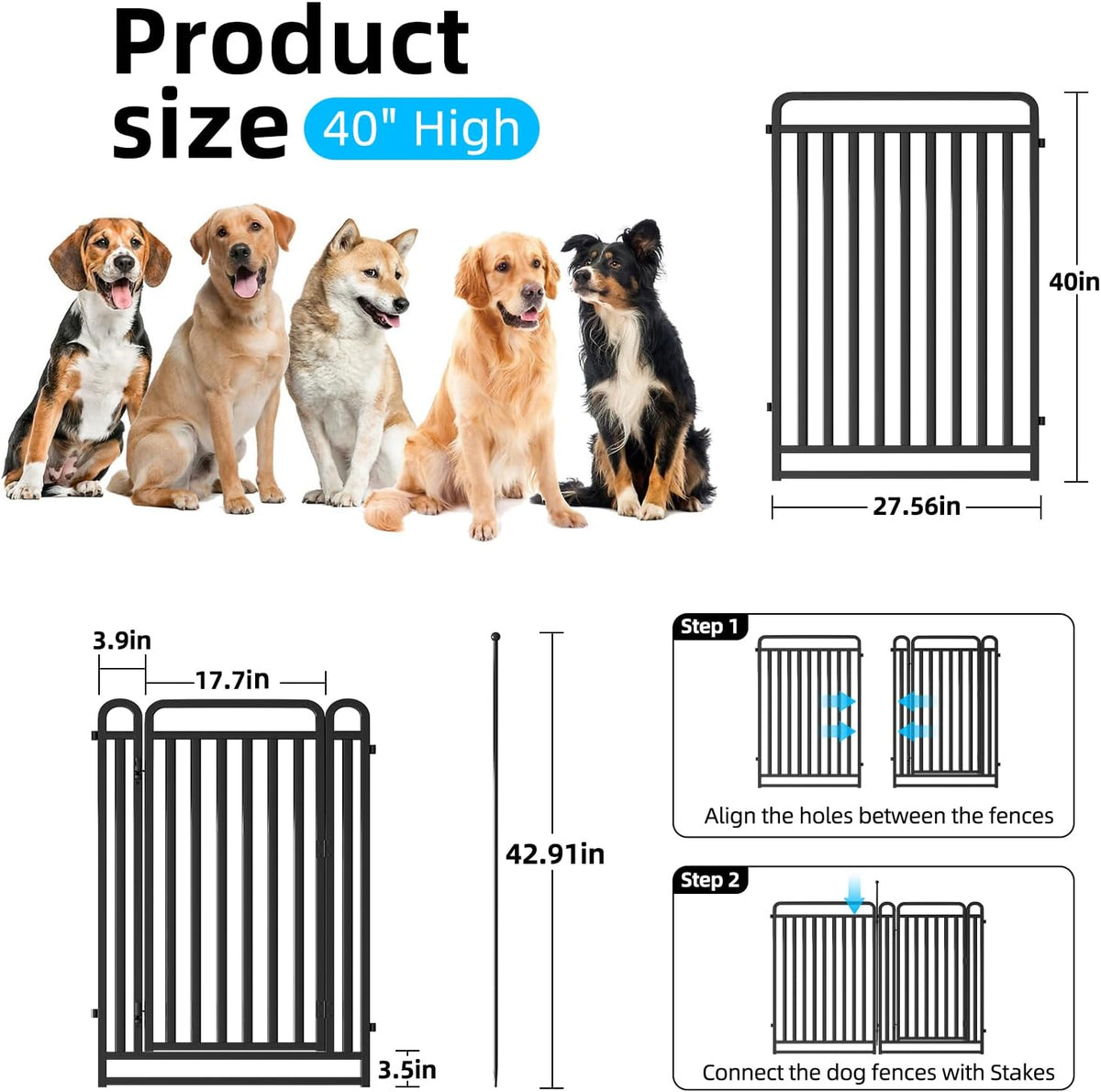 dog playpen outdoor (black, 40''h, 16 panels-36.8ft(l)-includes 2 shown in use