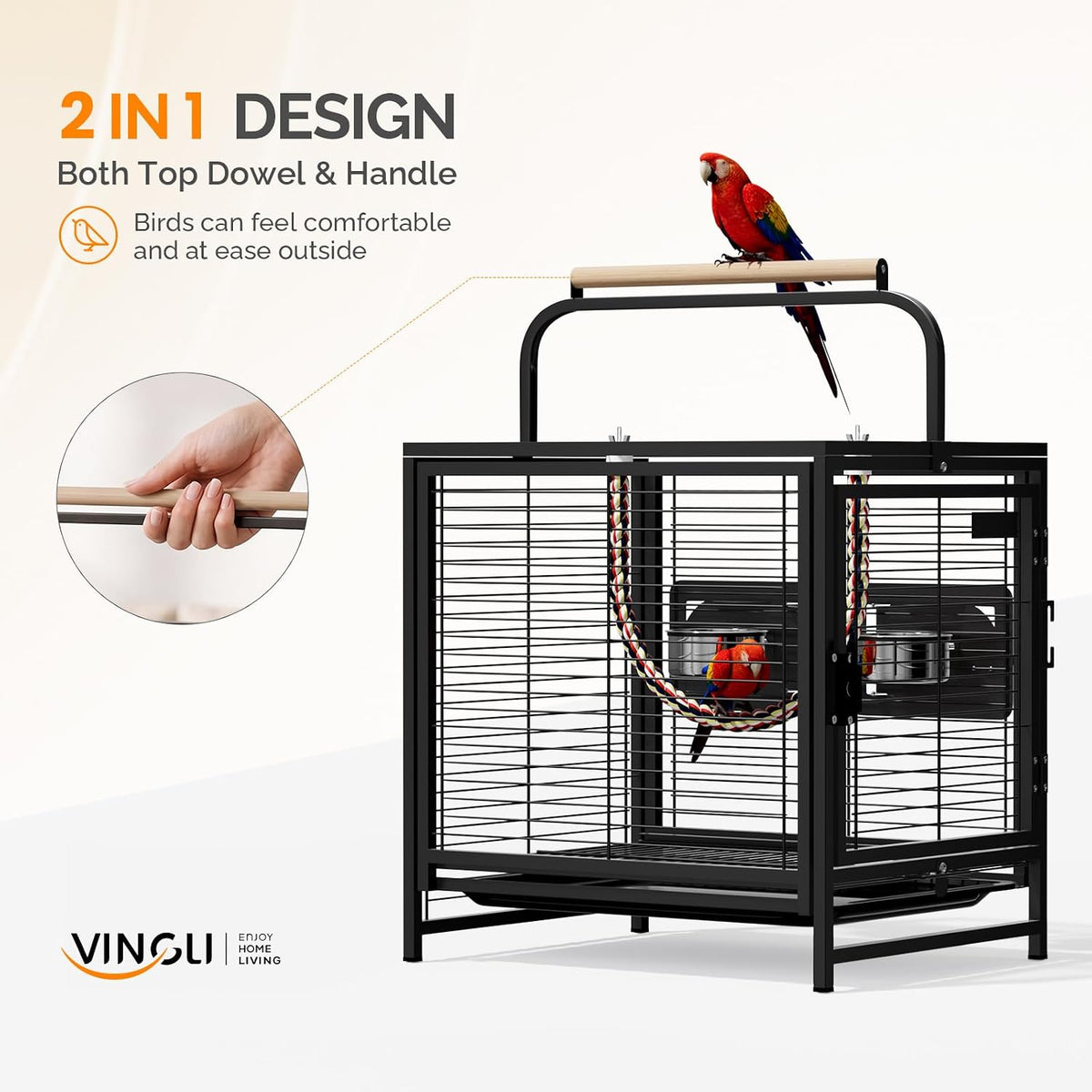 vingli small bird cage, 19 inch travel carrier, close-up detail