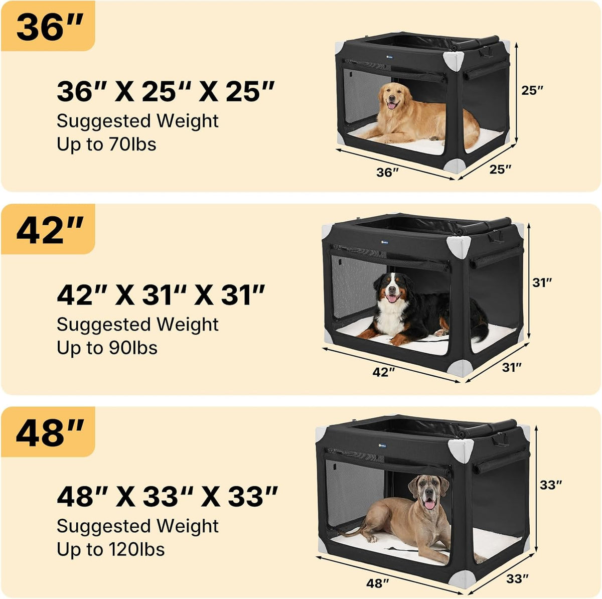 veehoo 48" collapsible dog travel crates portable dog shown in use