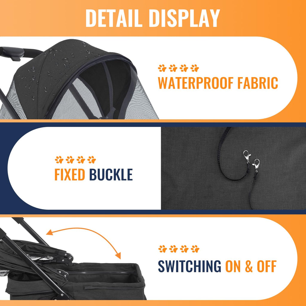 fdw 4-wheels multi-function dog stroller jogger with detachable, close-up detail