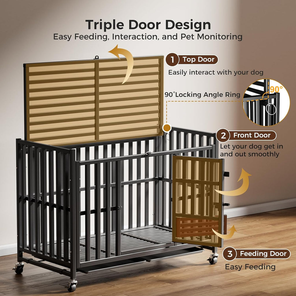 heavy duty dog crate, 43'' large indestructible cage on a desk or shelf