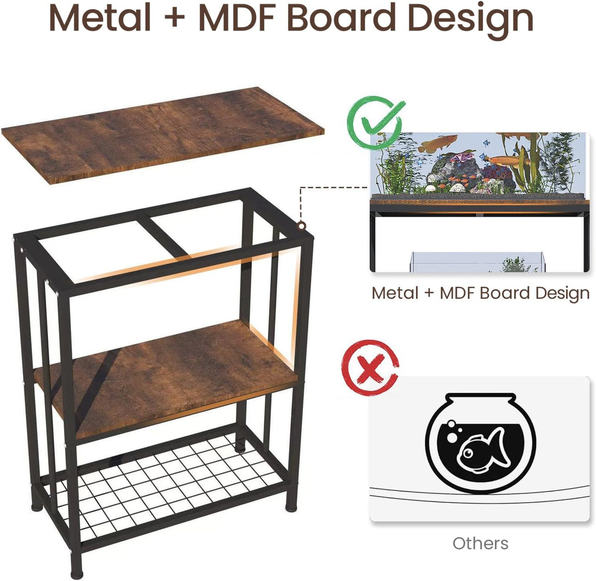 10-20 gallon fish tank stand, 3-tier metal 20, close-up detail