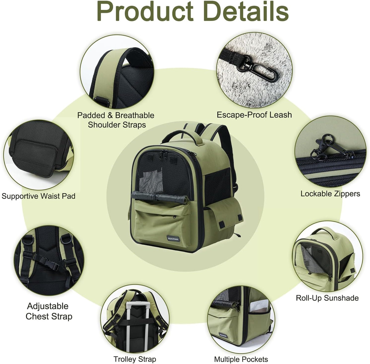 cat carrier dog backpack carrier with anti-collapse bottom, view 9