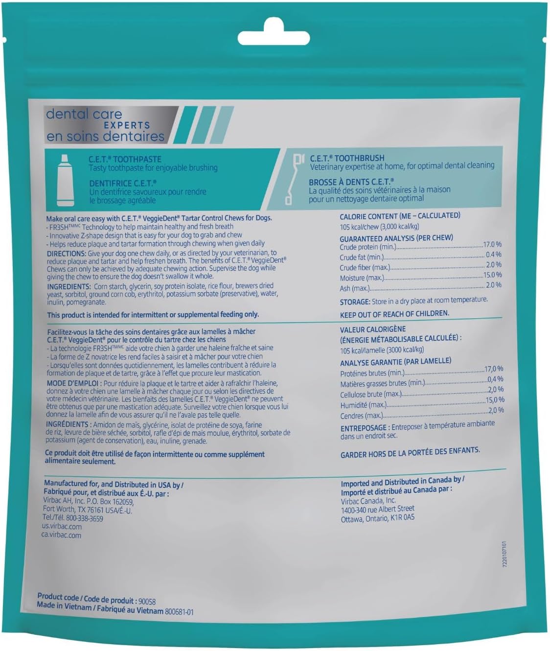 c.e.t. veggiedent fr3sh plaque and tartar control chews shown in use