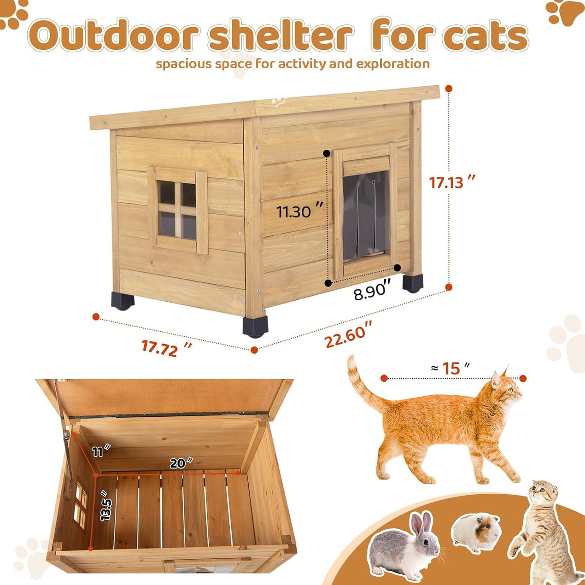 agitree outdoor wooden pet house, weatherproof winter shelter shown in use