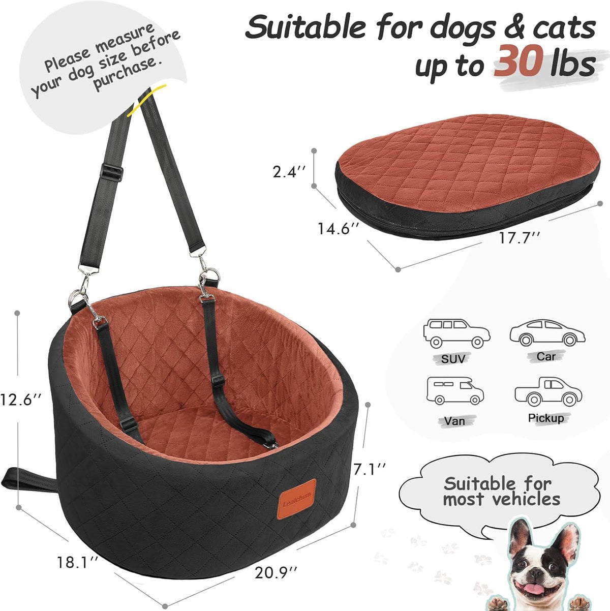 lealchum dog car seat for small dogs up shown in use