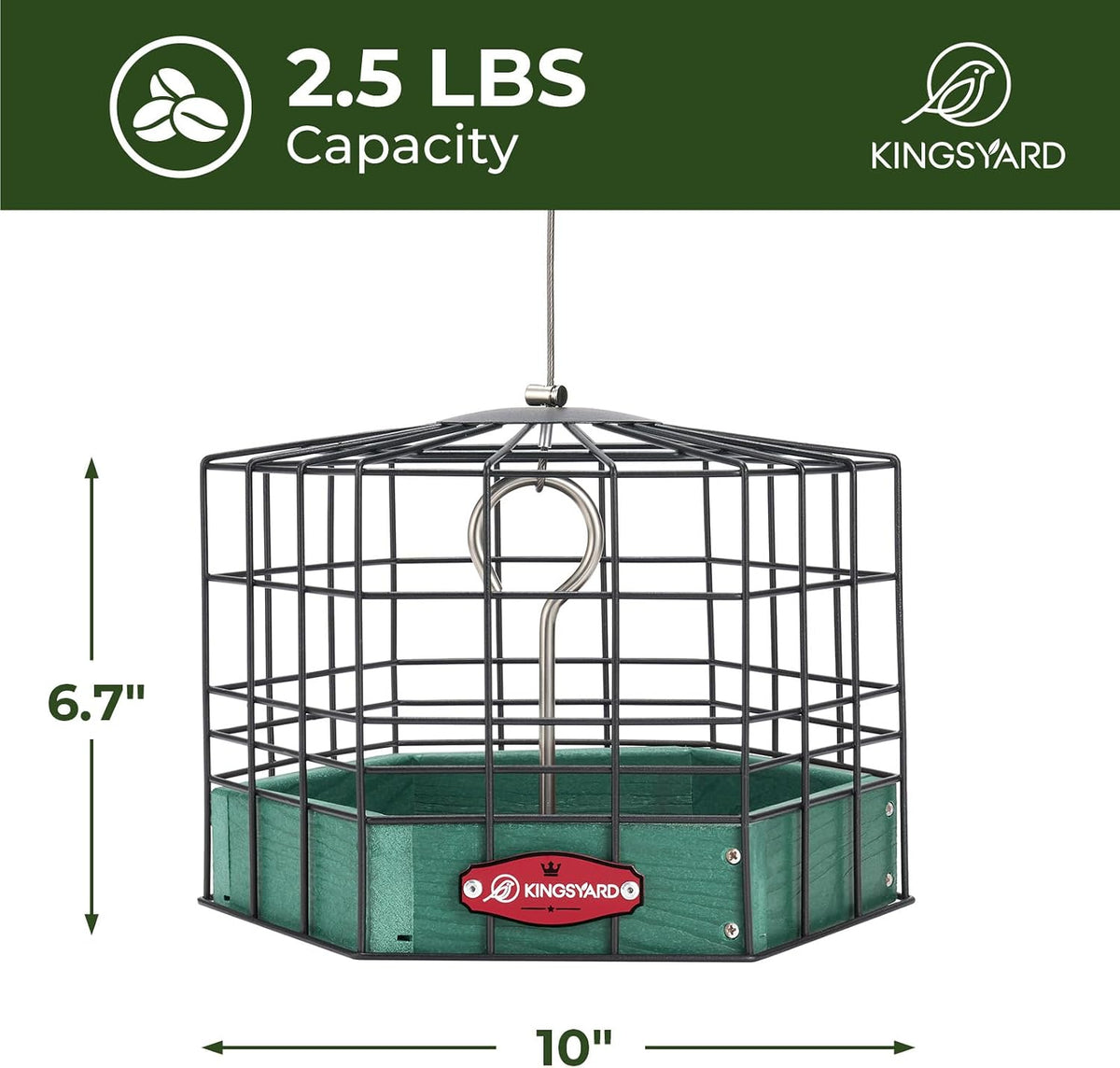 kingsyard squirrel proof platform bird feeder showing dimensions