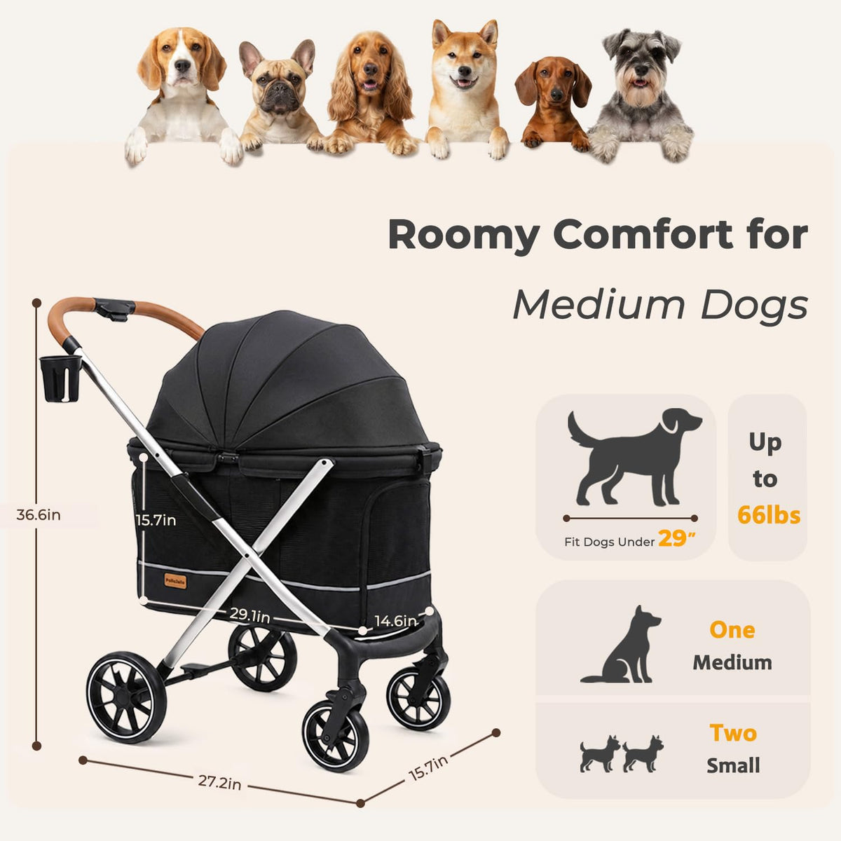 dog stroller for medium and small dogs, lightweight shown in use