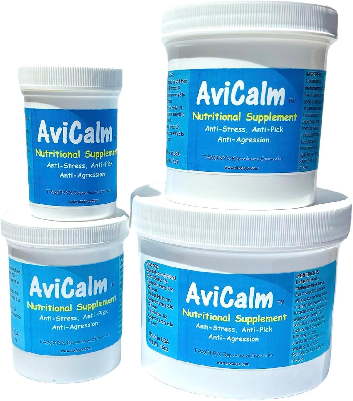 avicalm calming supplement for birds (16 oz) shown in use