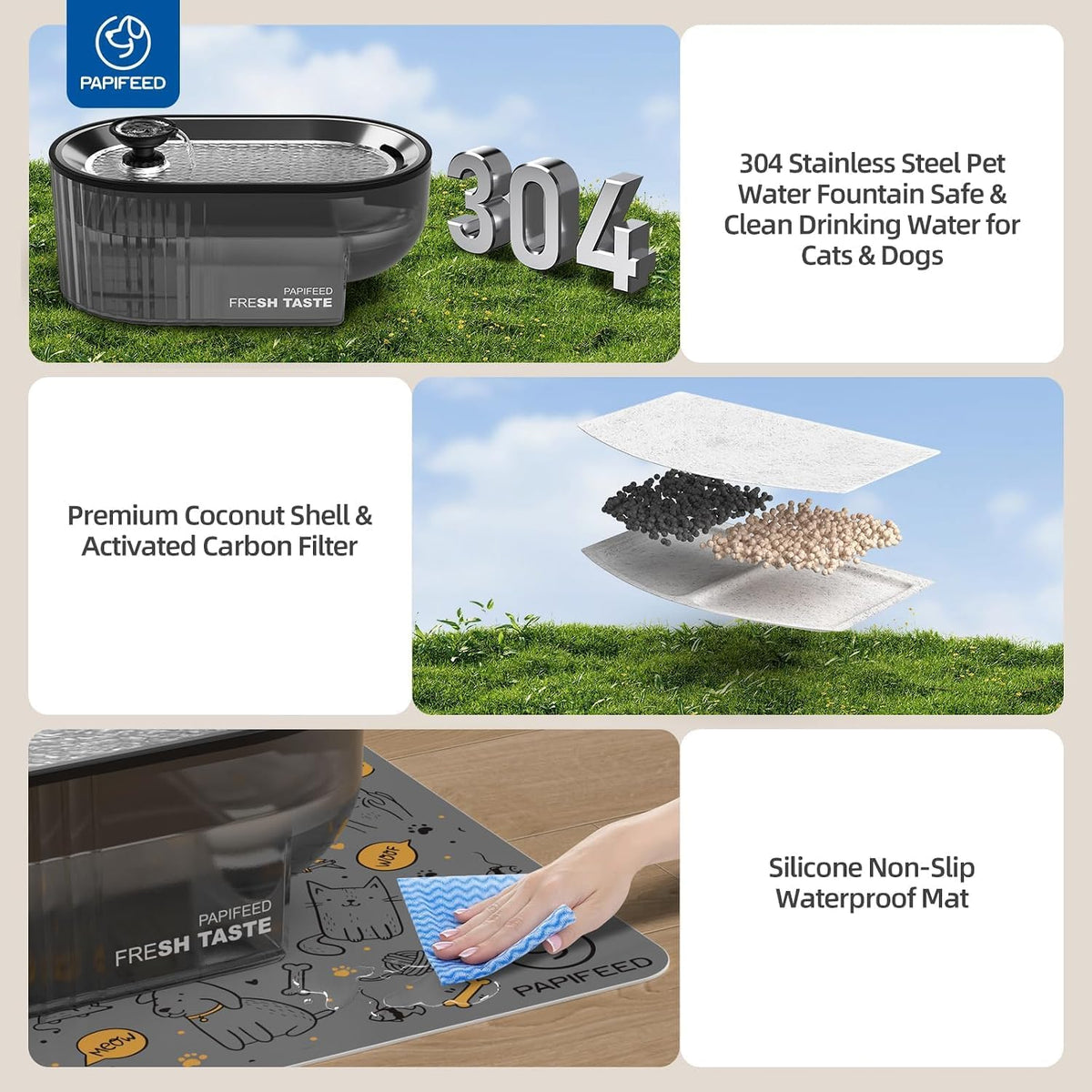 papifeed automatic cat feeder and water fountain stainless showing dimensions