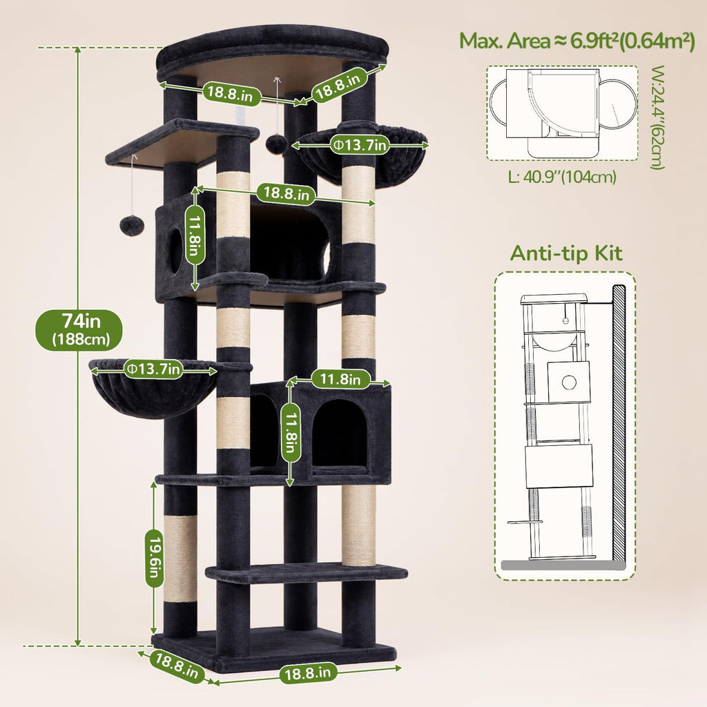 globlazer 74in heavy duty cat tree tower for on a desk or shelf