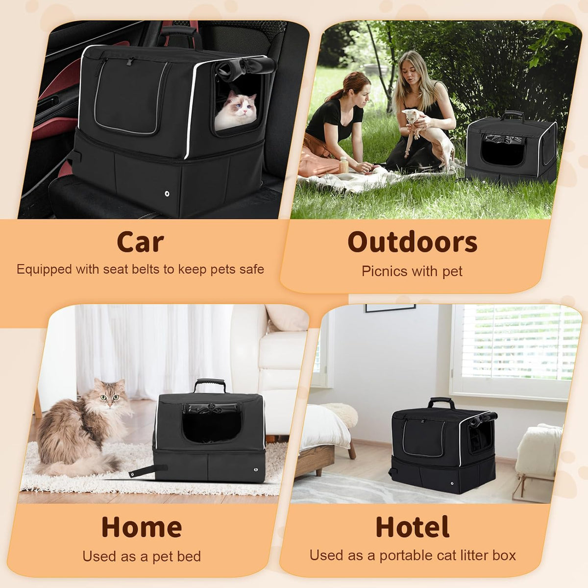 cat enclosed travel litter box kit with lid, side view