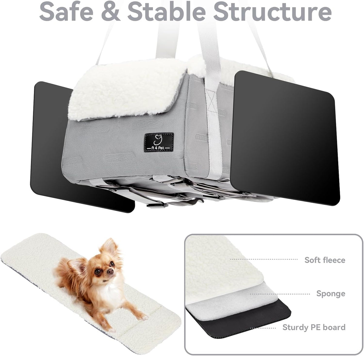 center console dog car seat for small dogs, close-up detail