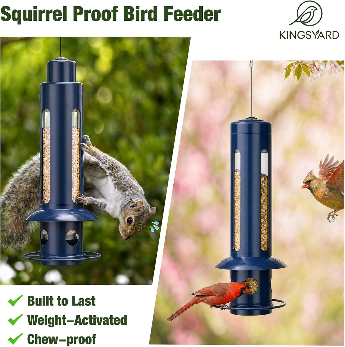 kingsyard squirrel proof hanging bird feeder for outdoors shown in use