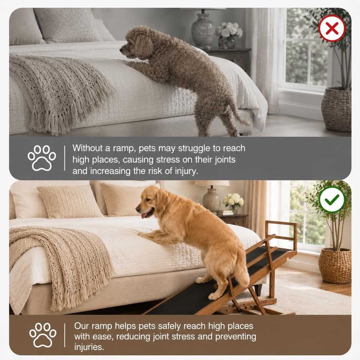 dog ramp for high bed, adjustable folding pet showing dimensions