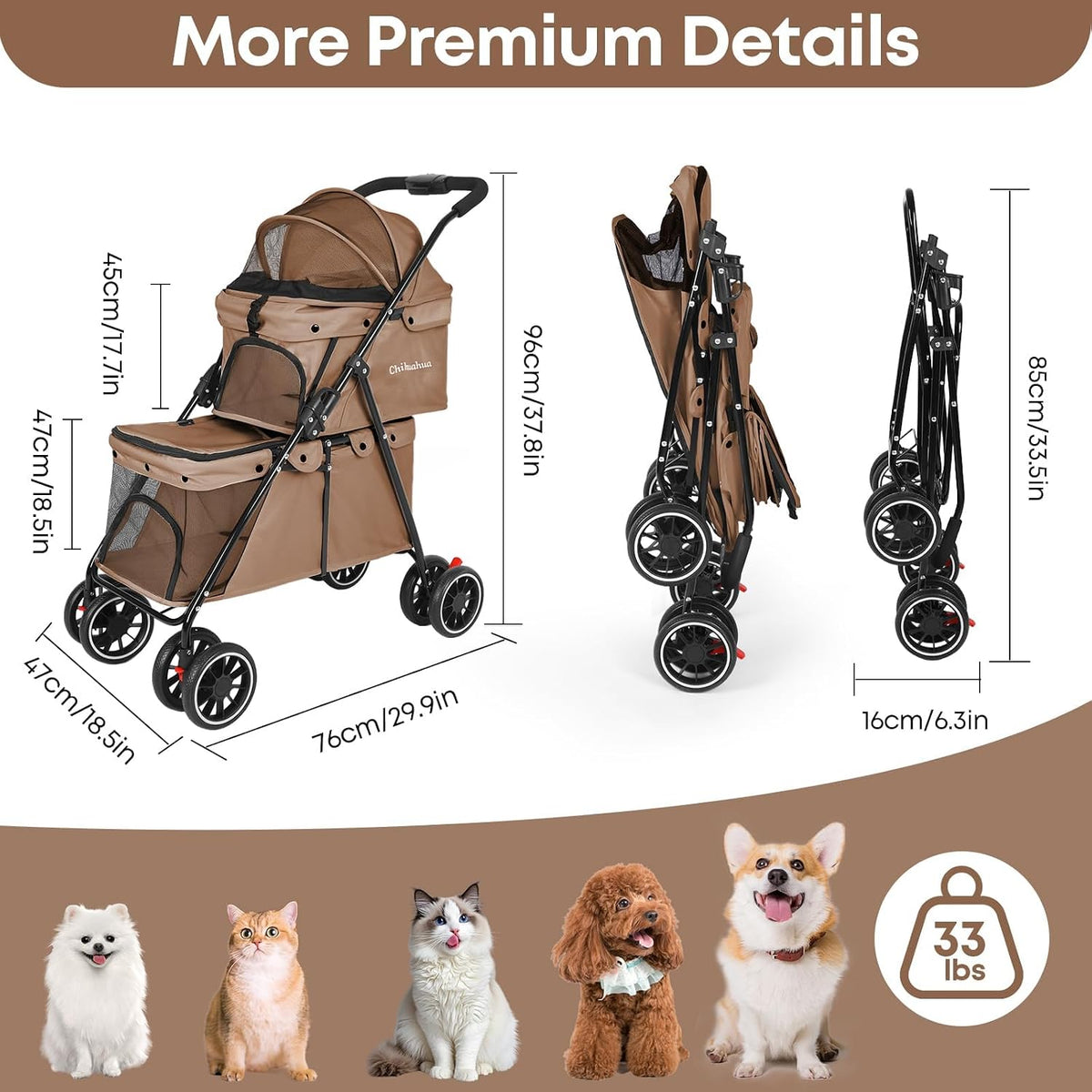double pet stroller for dogs and cats,cat strollers shown in use
