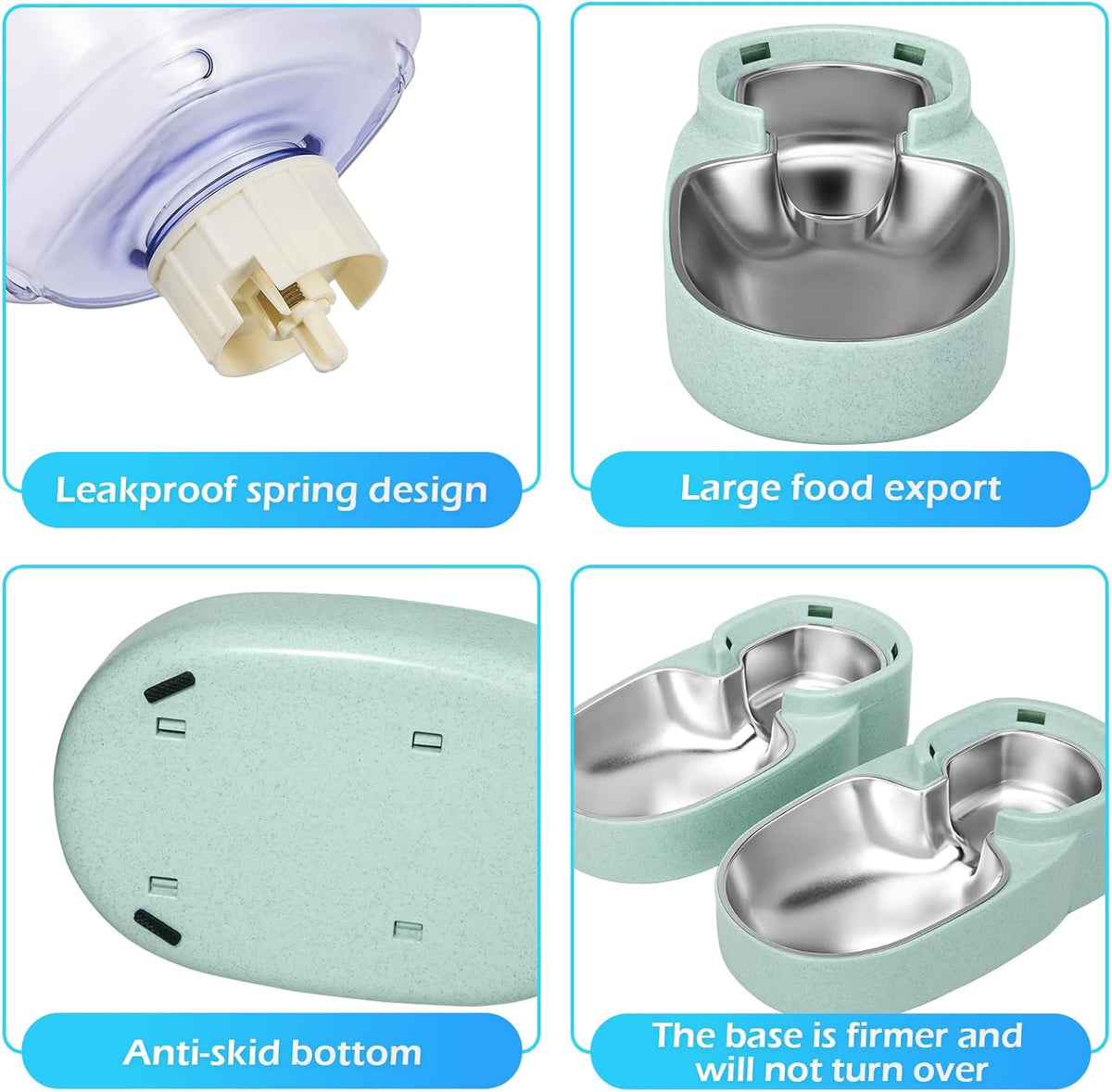 automatic cat feeder and water dispenser with stainless showing dimensions