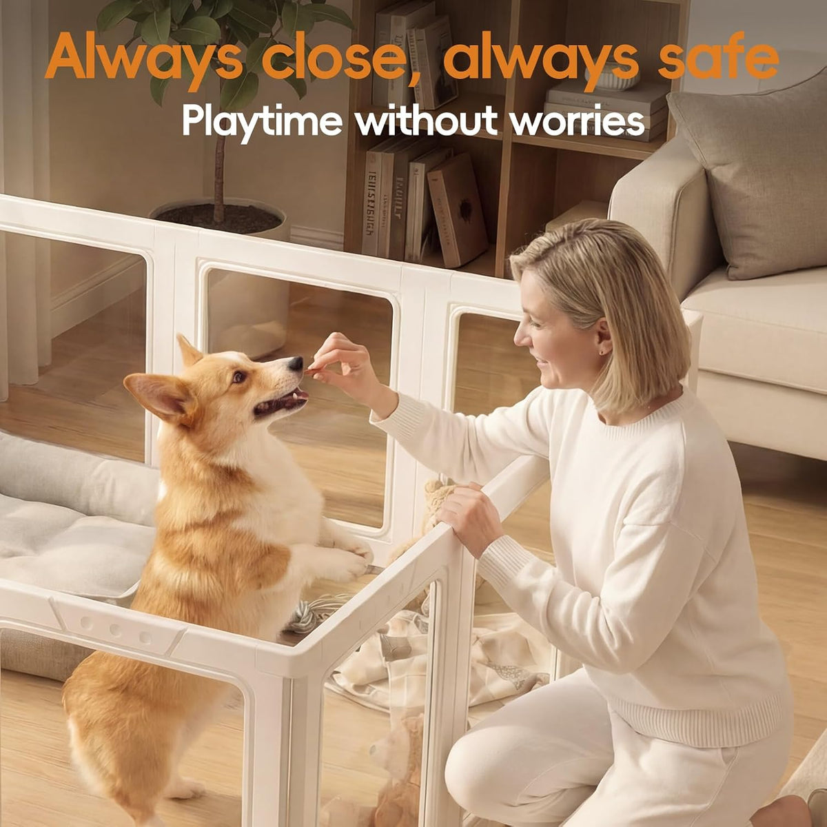 jeko&jeko clear acrylic dog playpen indoor, transparent pet showing dimensions