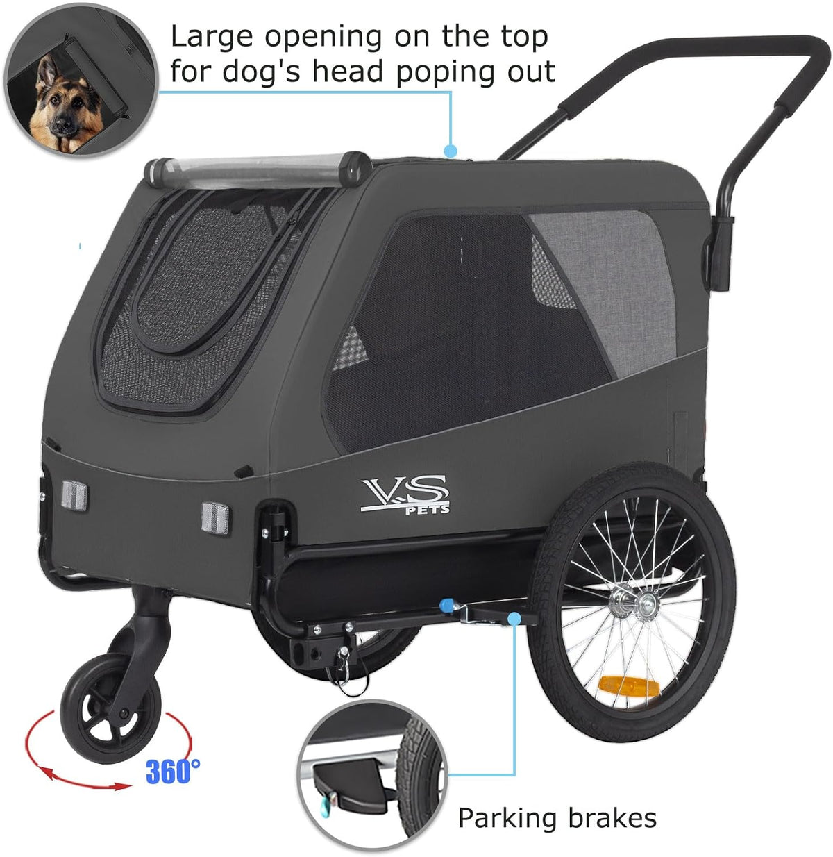 tiggo veelar sports pets large dog bike trailer, side view