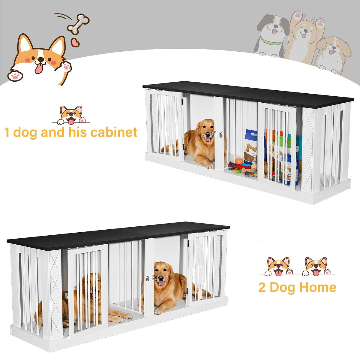 kepptory 86.6" double dog crate furniture for 1, side view