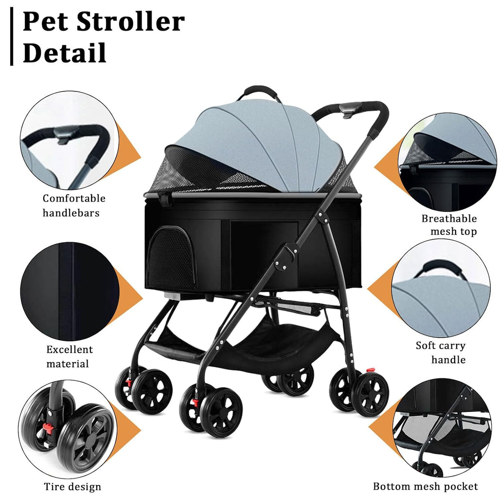 3 in 1 pet stroller for dogs cats, close-up detail