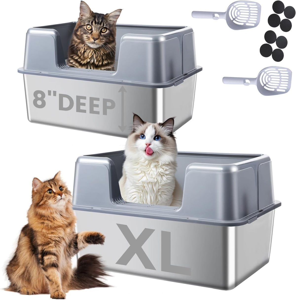 stainless steel cat litter box with lid, 23.7", main product view