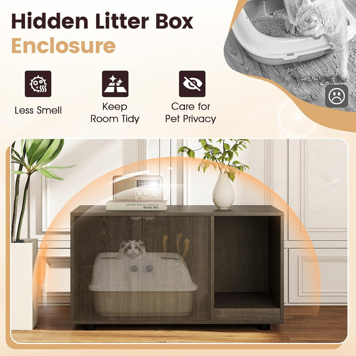 tangkula cat litter box enclosure, hidden litter box showing dimensions