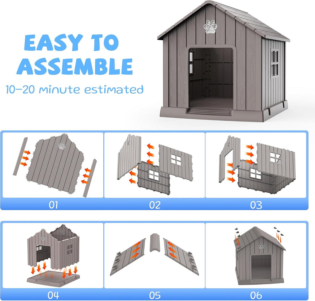 vixzen dog house outdoor, 31 inches weatherproof resin showing dimensions