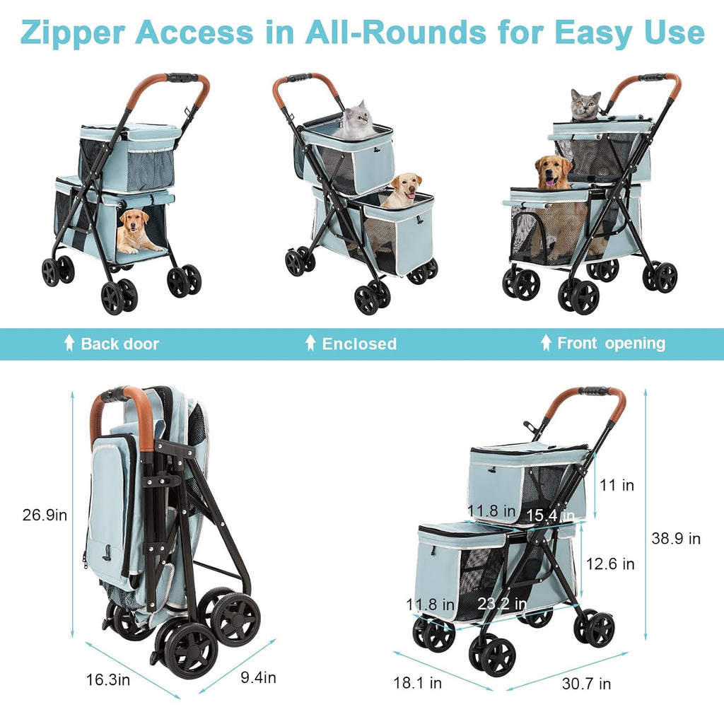 double pet stroller for 2 dogs & cats, side view