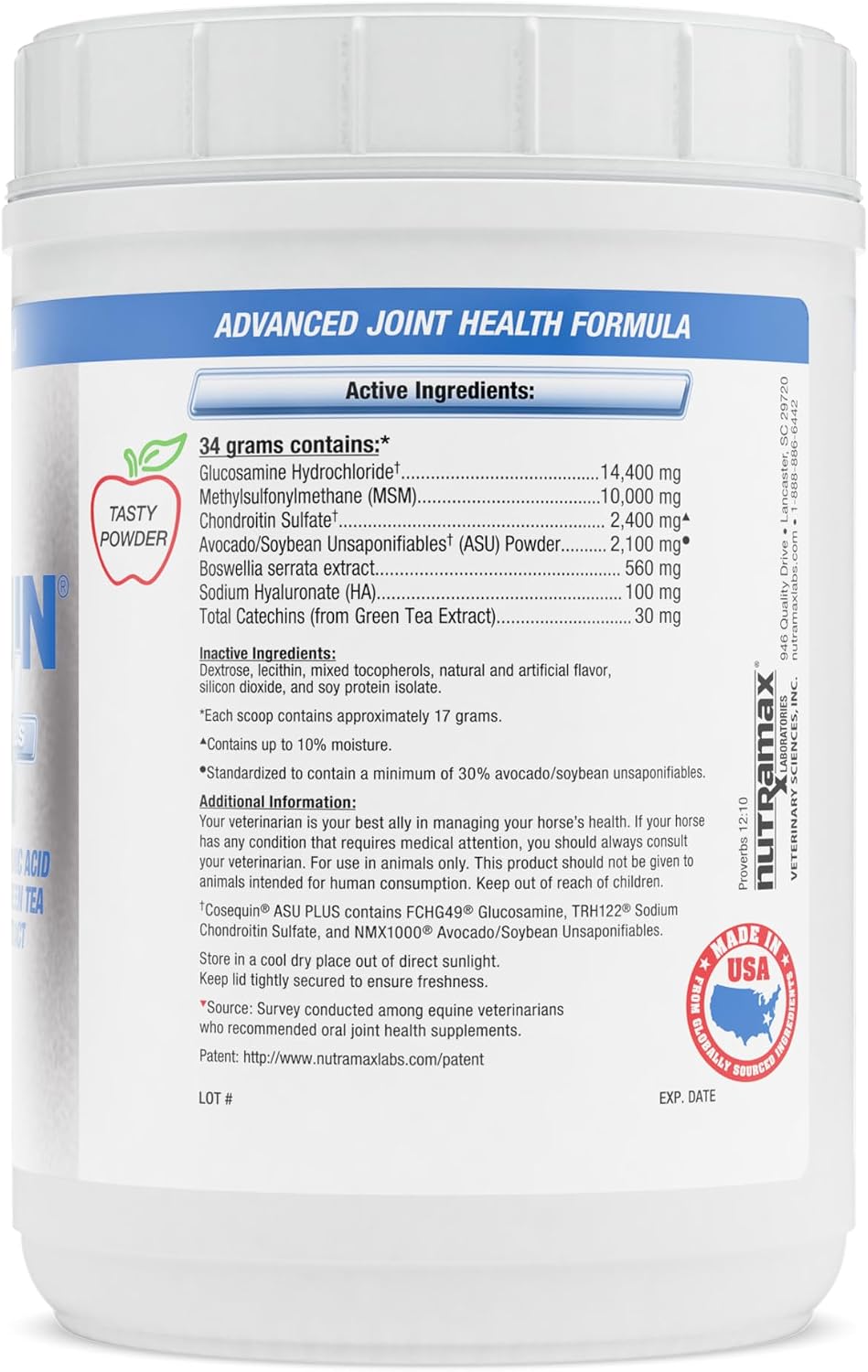 nutramax cosequin asu plus joint supplement for horses shown in use