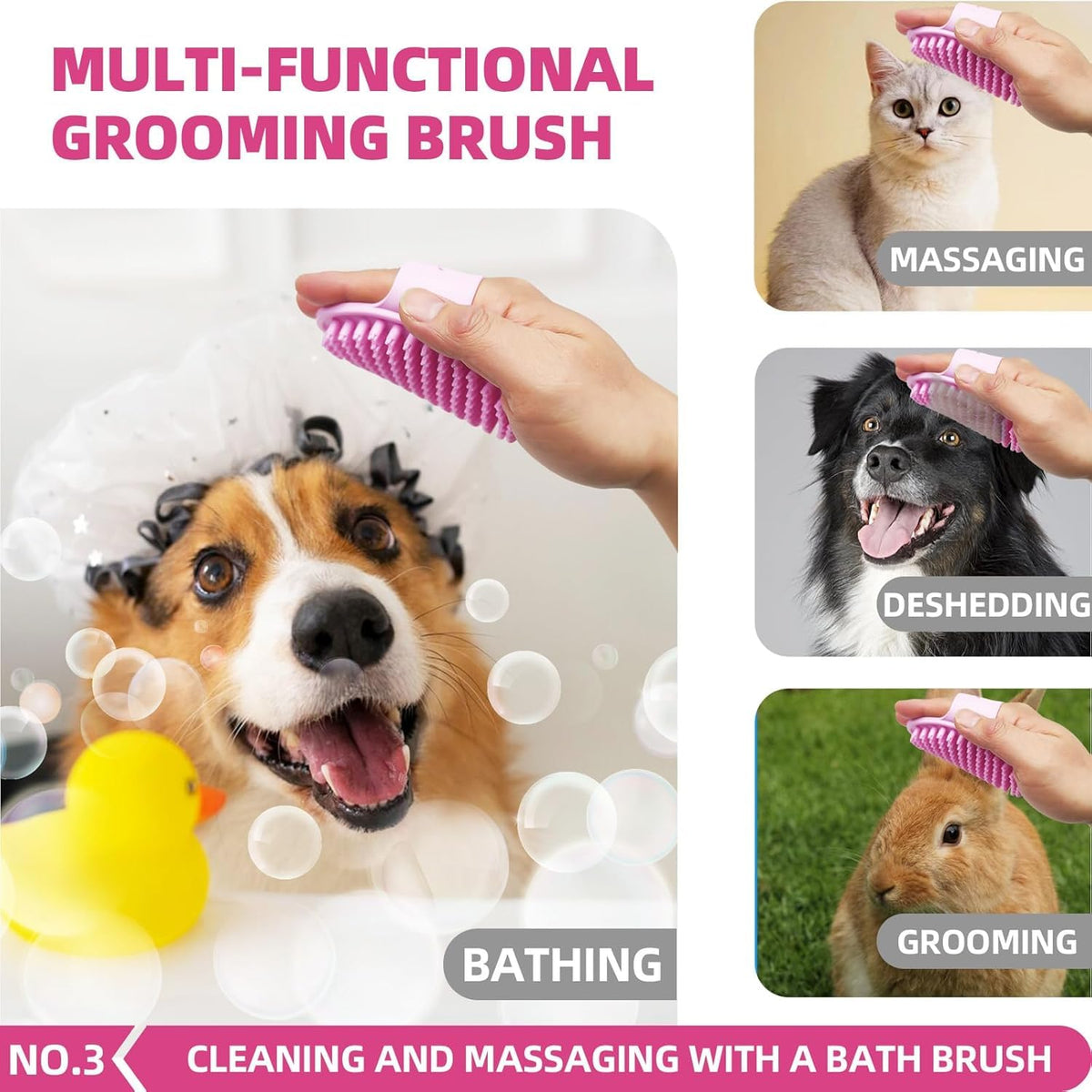 bath grooming kit for pets - hair brush, side view