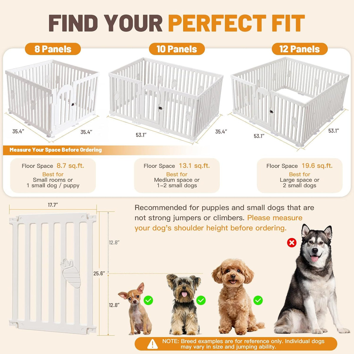 dog playpen indoor with door, 12-panel 25.6" tall shown in use