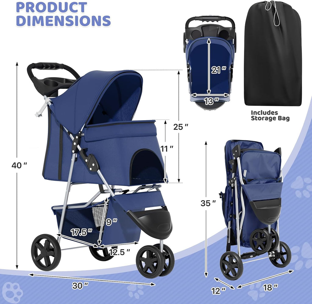 magshion 3-wheel pet stroller for small/medium dogs cats shown in use