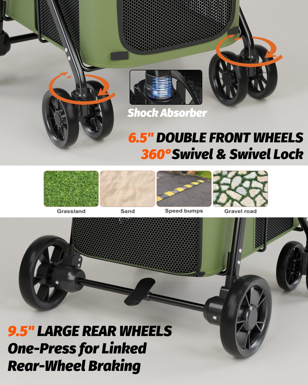 dog stroller for large & medium dogs up showing dimensions